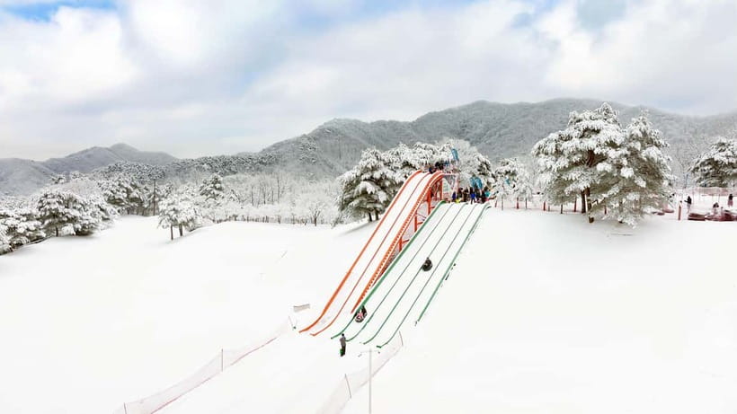 Seoul: Vivaldi Park Winter Ski with Eobi Ice Valley Day Tour - Two winter stops, one very long day