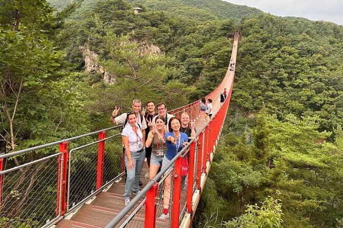 Small Group DMZ Tour from Seoul Korea with North Korean Defector - Gamaksan’s red suspension bridge adds outdoor adventure