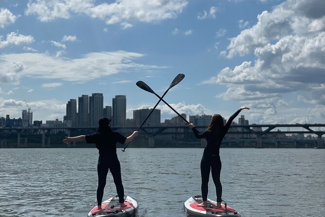 Stand Up Paddle Board (SUP) and Kayak Activities in Han River - N Seoul Tower and the changing skyline